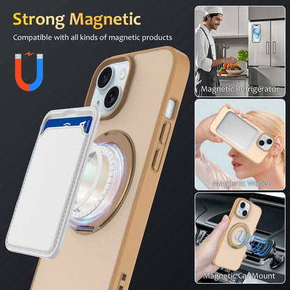For iPhone 15 Skin Feel Revolving Kickstand Magnetic Phone Case(Gold)