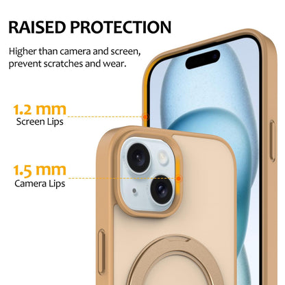 For iPhone 15 Skin Feel Revolving Kickstand Magnetic Phone Case(Gold)