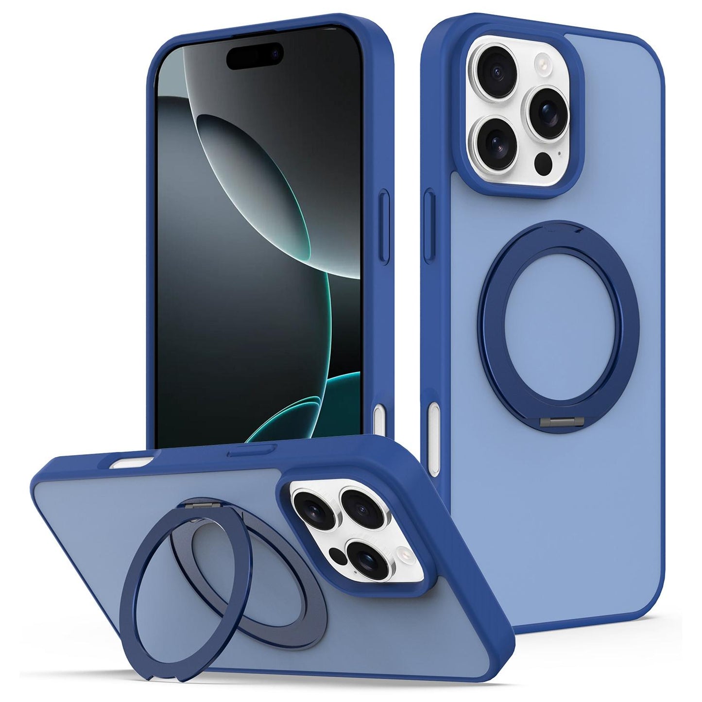 For iPhone 12 / 12 Pro Skin Feel Revolving Kickstand Magnetic Phone Case(Blue)