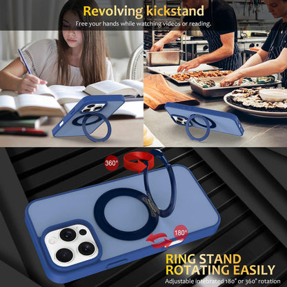 For iPhone 12 / 12 Pro Skin Feel Revolving Kickstand Magnetic Phone Case(Blue)
