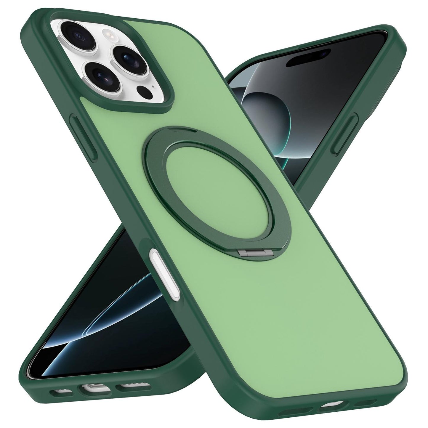 For iPhone 12 / 12 Pro Skin Feel Revolving Kickstand Magnetic Phone Case(Green)