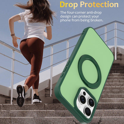 For iPhone 12 / 12 Pro Skin Feel Revolving Kickstand Magnetic Phone Case(Green)