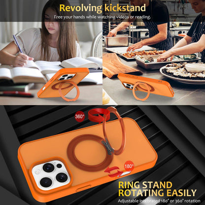 For iPhone 12 / 12 Pro Skin Feel Revolving Kickstand Magnetic Phone Case(Orange)