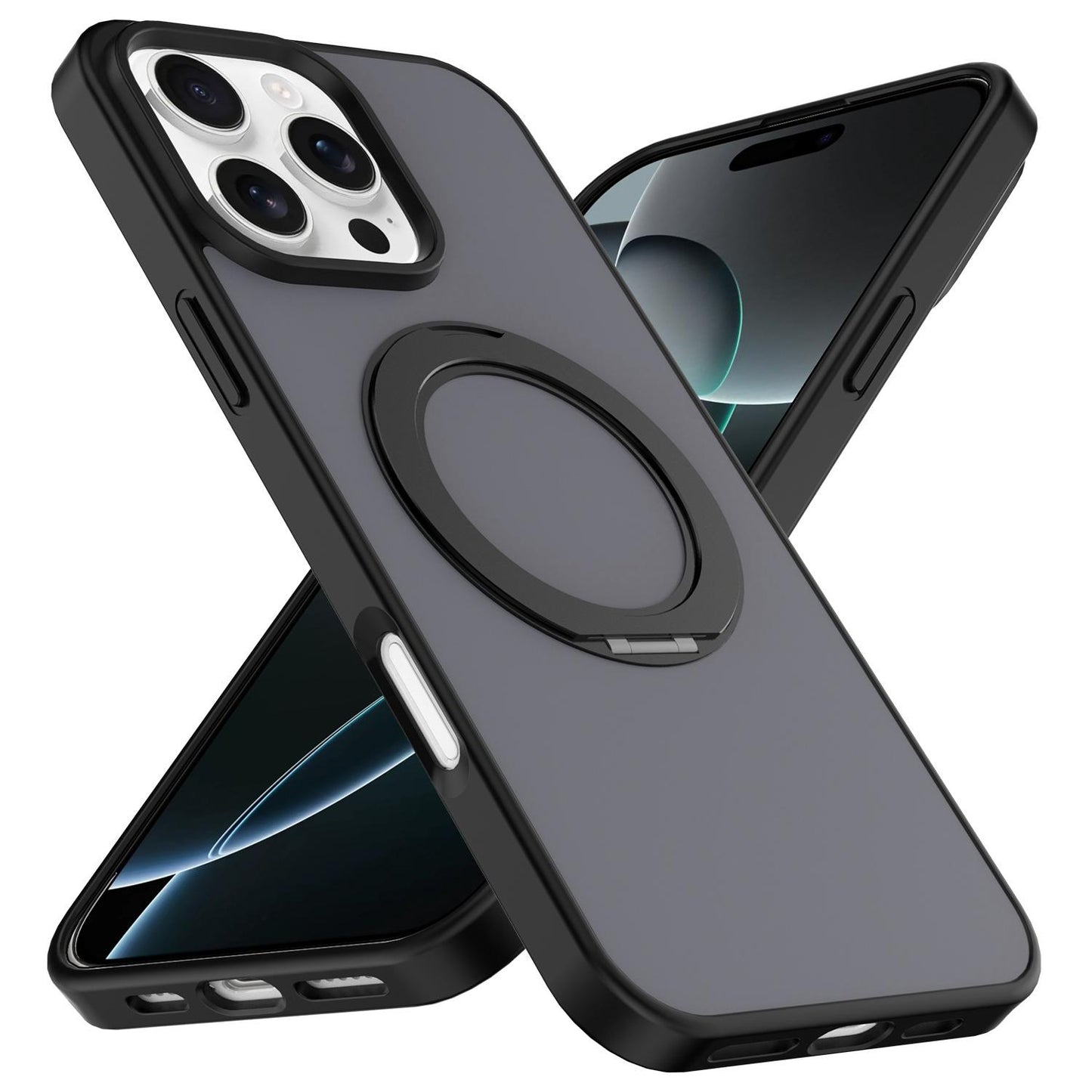 For iPhone 12 / 12 Pro Skin Feel Revolving Kickstand Magnetic Phone Case(Black)