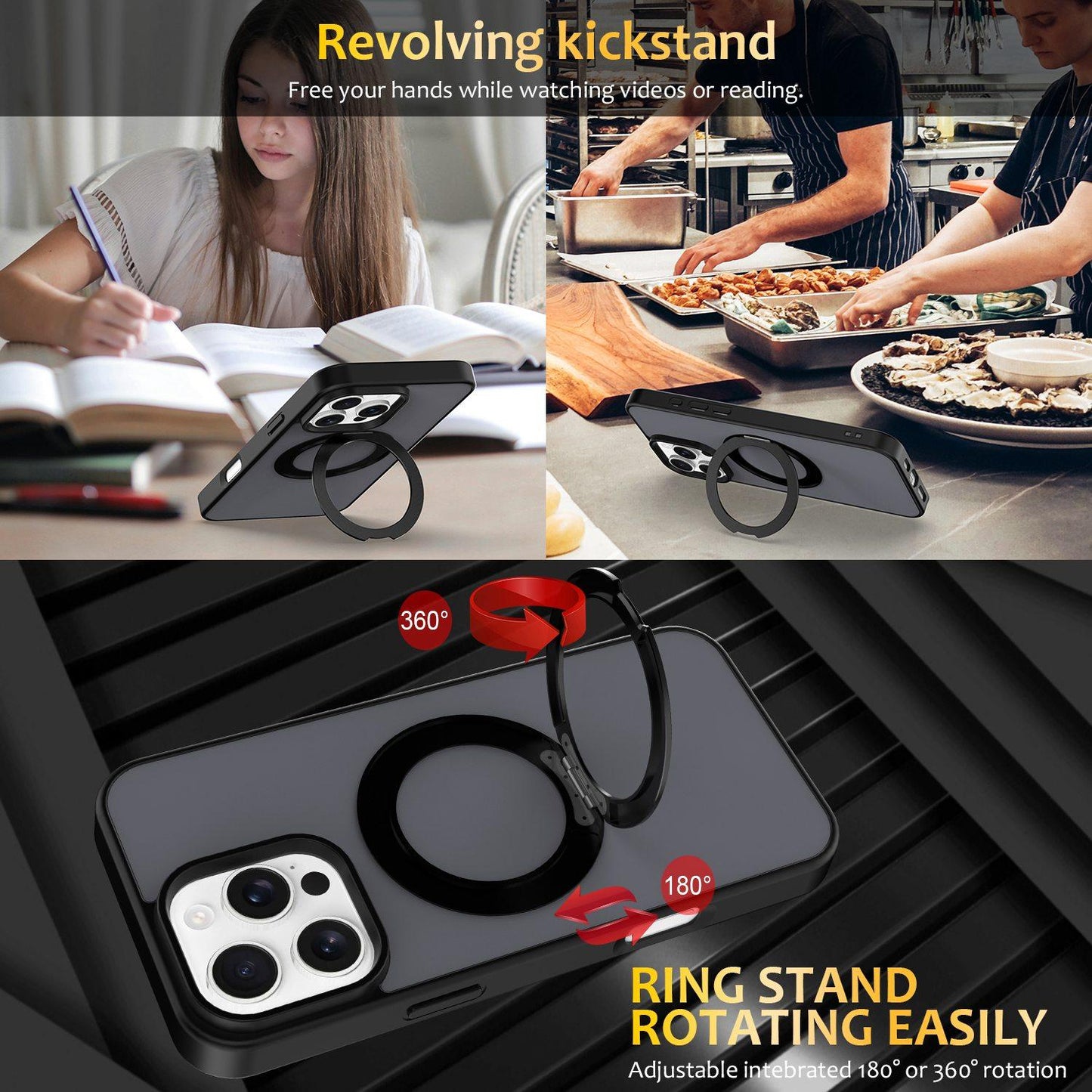 For iPhone 12 / 12 Pro Skin Feel Revolving Kickstand Magnetic Phone Case(Black)
