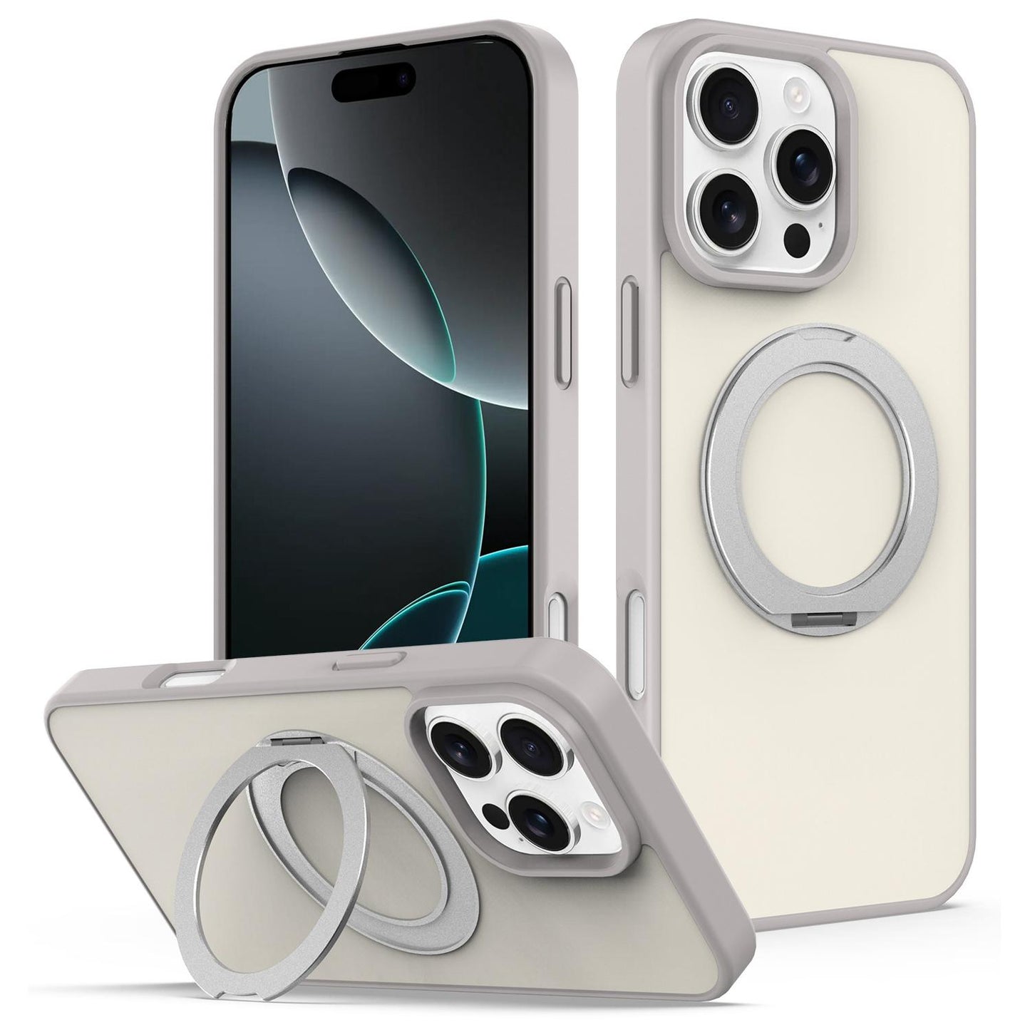 For iPhone 12 / 12 Pro Skin Feel Revolving Kickstand Magnetic Phone Case(Grey)