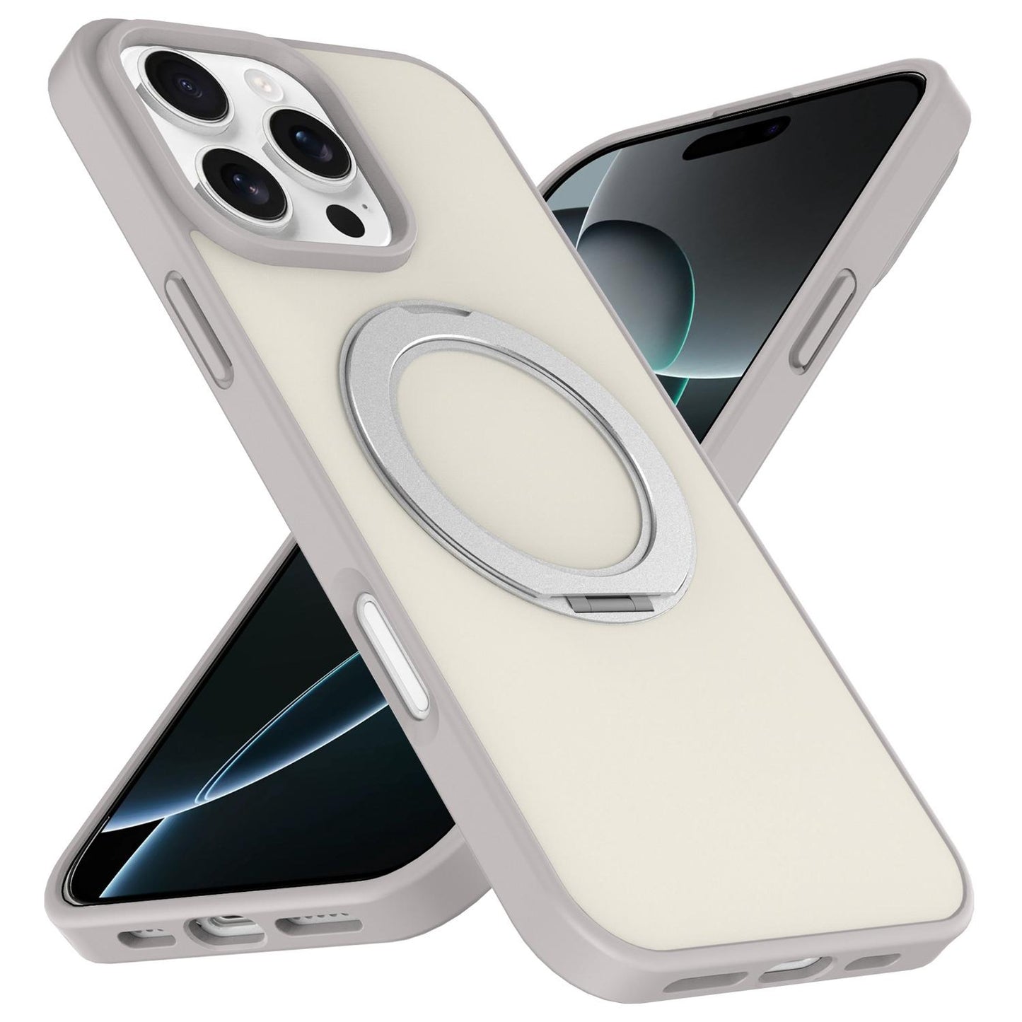 For iPhone 12 / 12 Pro Skin Feel Revolving Kickstand Magnetic Phone Case(Grey)