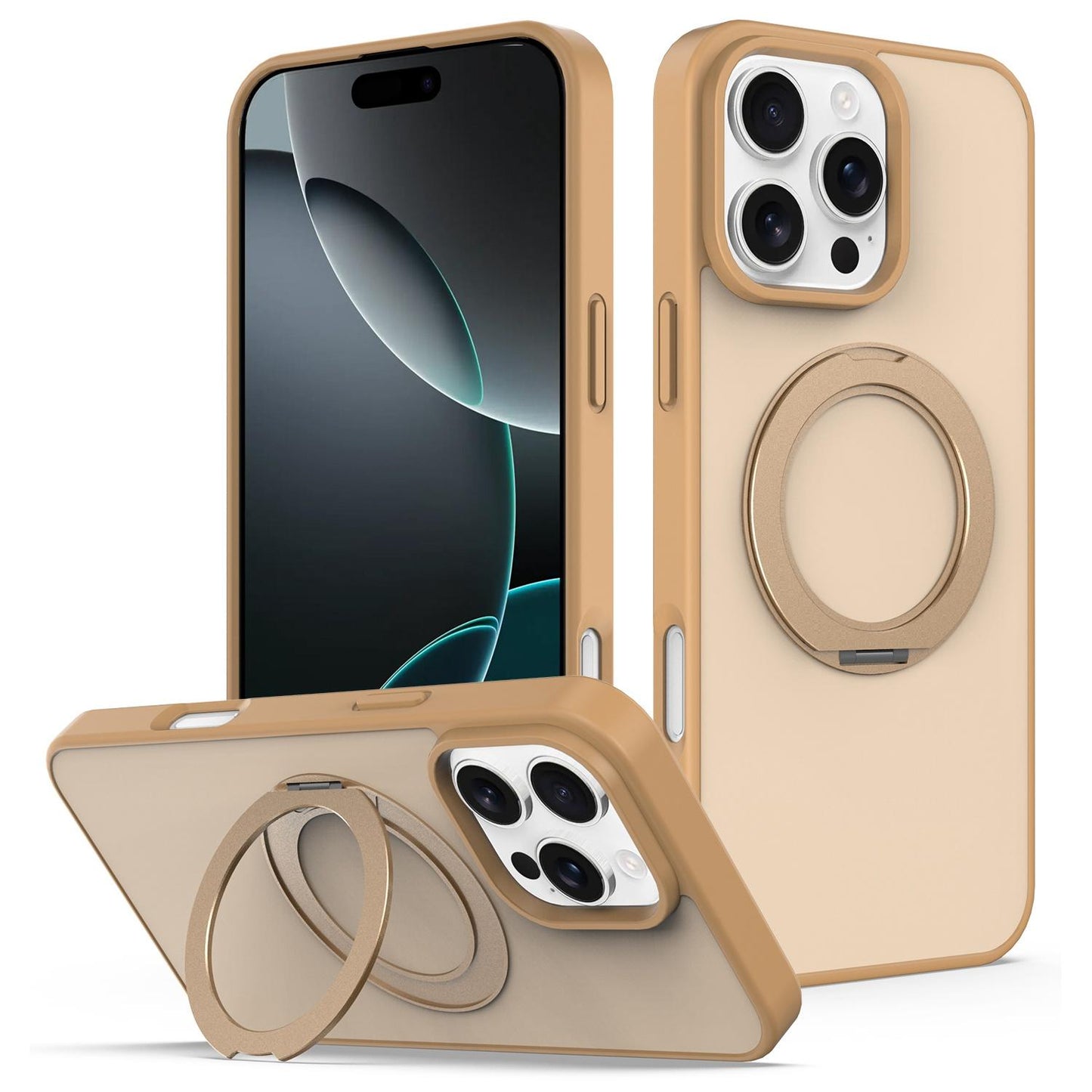 For iPhone 12 / 12 Pro Skin Feel Revolving Kickstand Magnetic Phone Case(Gold)