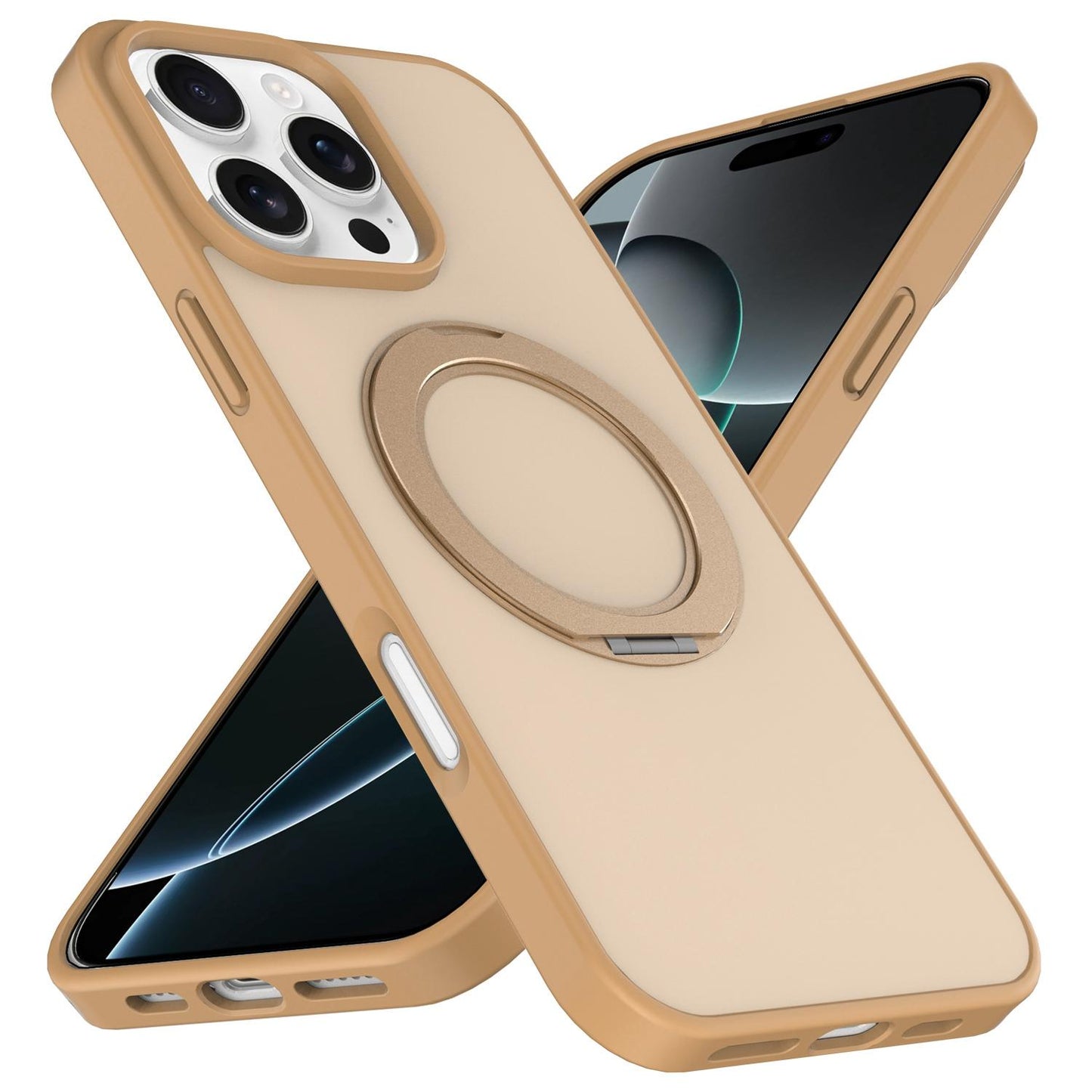 For iPhone 12 / 12 Pro Skin Feel Revolving Kickstand Magnetic Phone Case(Gold)