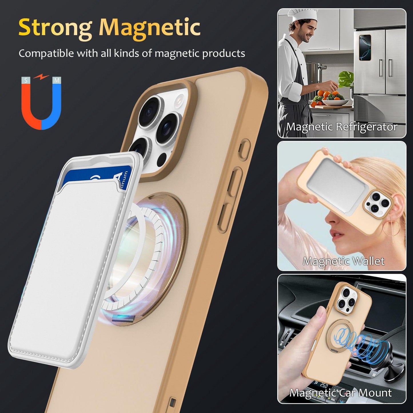 For iPhone 12 / 12 Pro Skin Feel Revolving Kickstand Magnetic Phone Case(Gold)