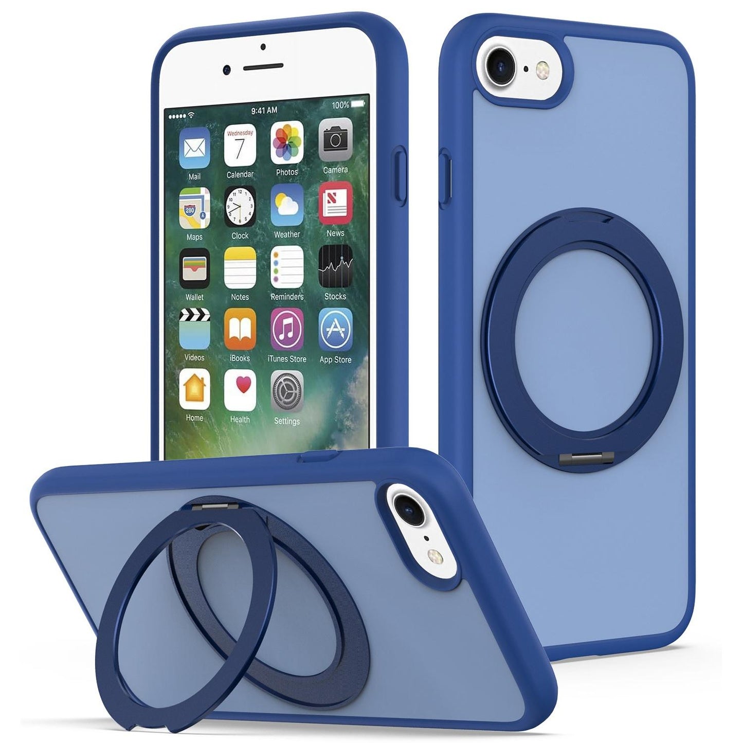 For iPhone SE 2022 / 2020 / 8 / 7 Skin Feel Revolving Kickstand Magnetic Phone Case(Blue)