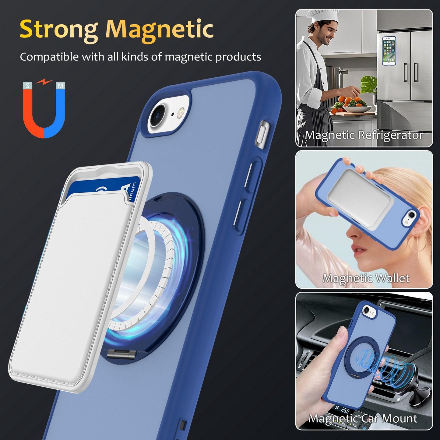 For iPhone SE 2022 / 2020 / 8 / 7 Skin Feel Revolving Kickstand Magnetic Phone Case(Blue)