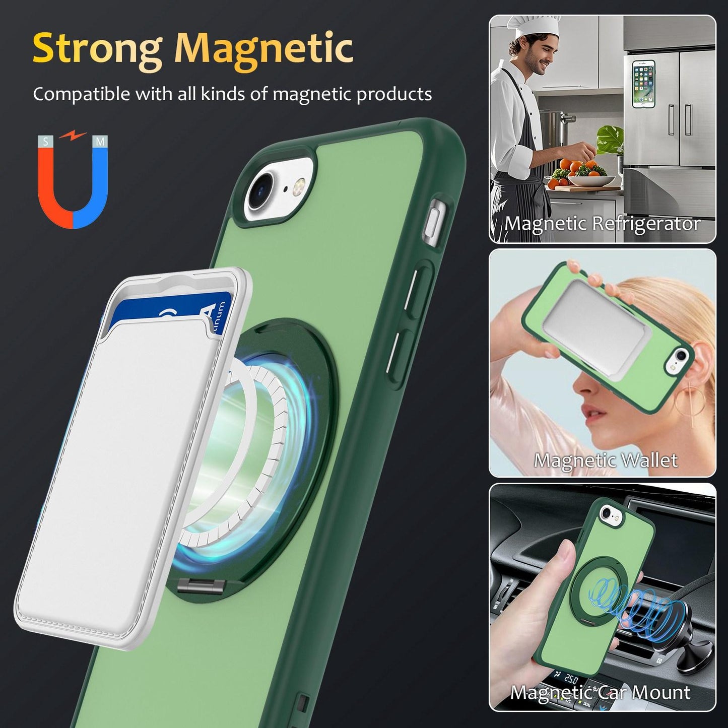 For iPhone SE 2022 / 2020 / 8 / 7 Skin Feel Revolving Kickstand Magnetic Phone Case(Green)