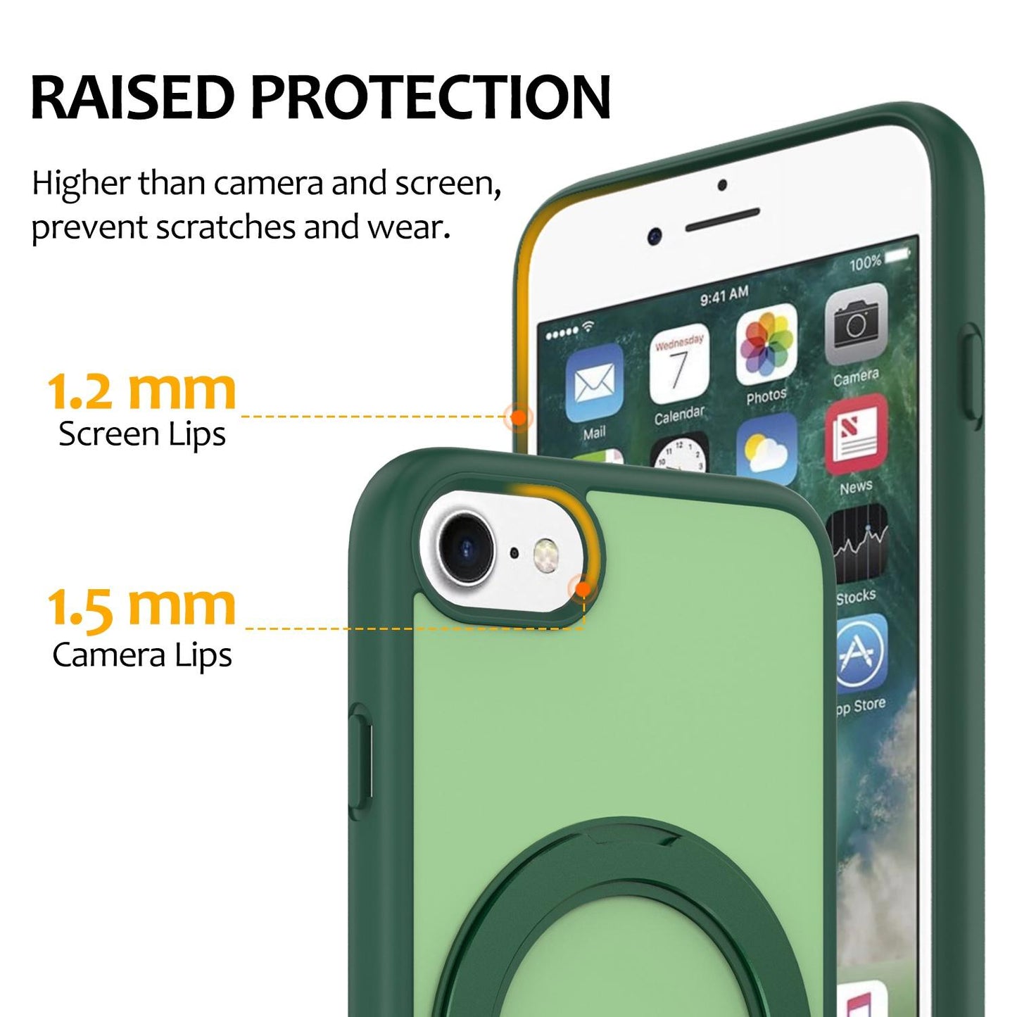 For iPhone SE 2022 / 2020 / 8 / 7 Skin Feel Revolving Kickstand Magnetic Phone Case(Green)