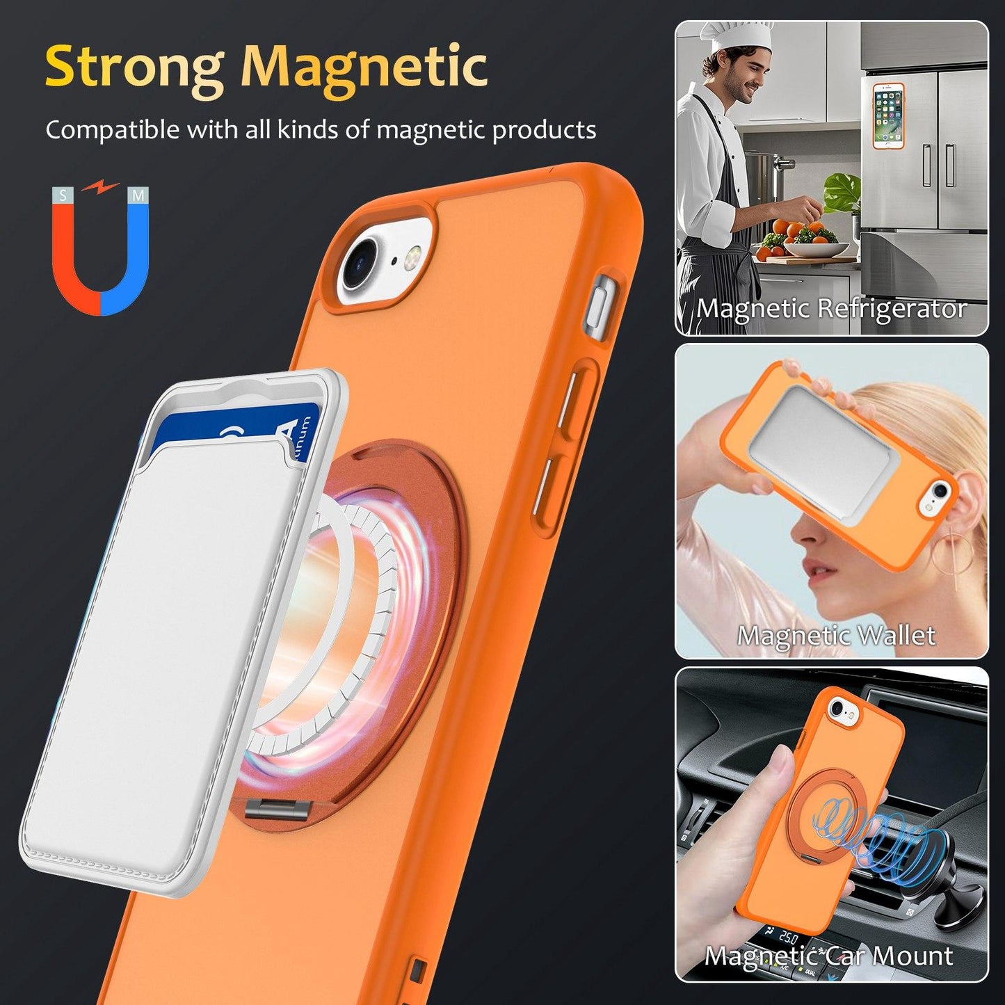 For iPhone SE 2022 / 2020 / 8 / 7 Skin Feel Revolving Kickstand Magnetic Phone Case(Orange)