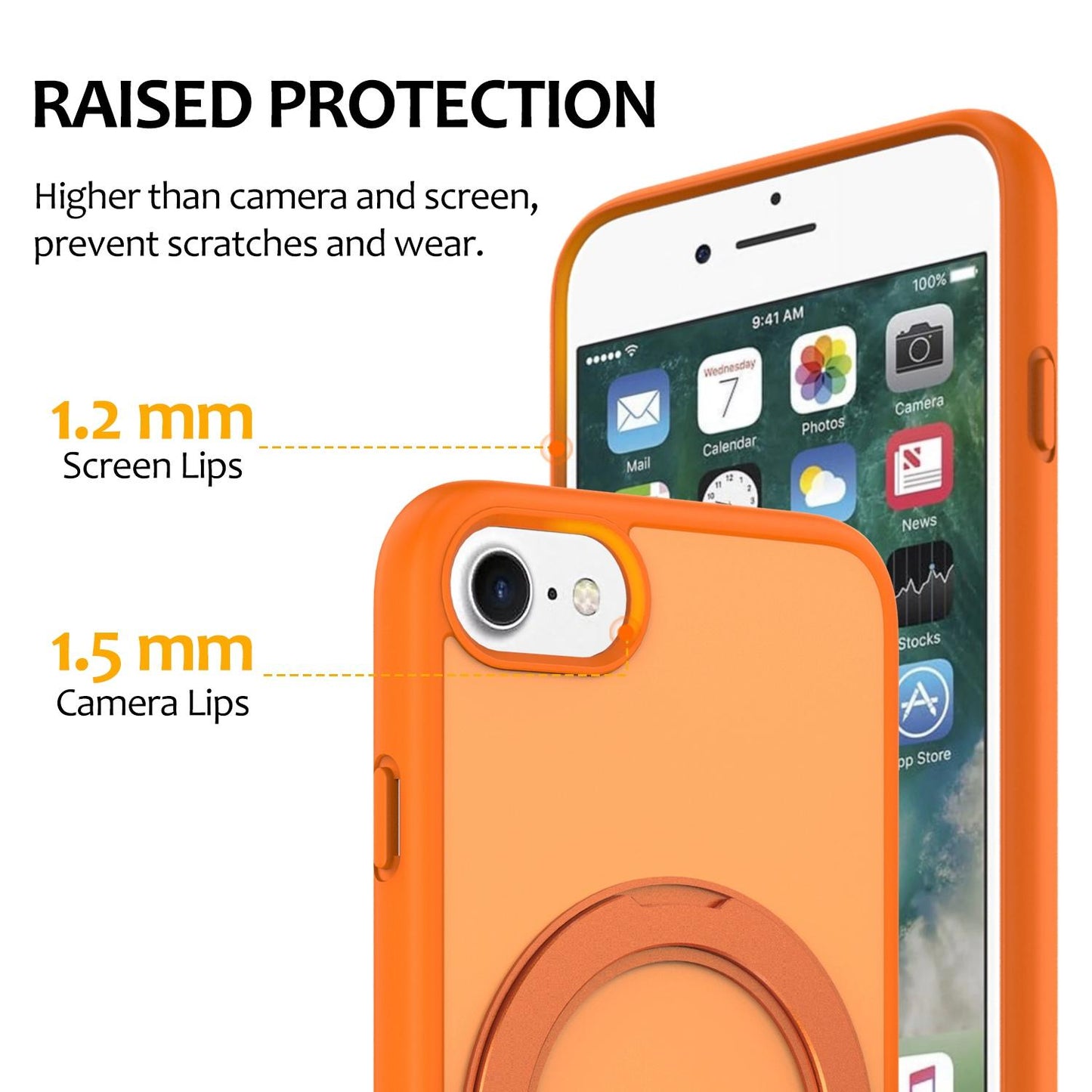For iPhone SE 2022 / 2020 / 8 / 7 Skin Feel Revolving Kickstand Magnetic Phone Case(Orange)