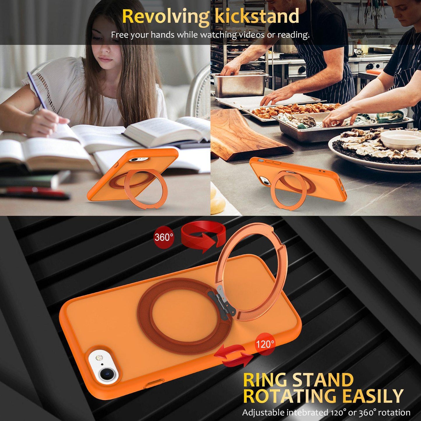 For iPhone SE 2022 / 2020 / 8 / 7 Skin Feel Revolving Kickstand Magnetic Phone Case(Orange)