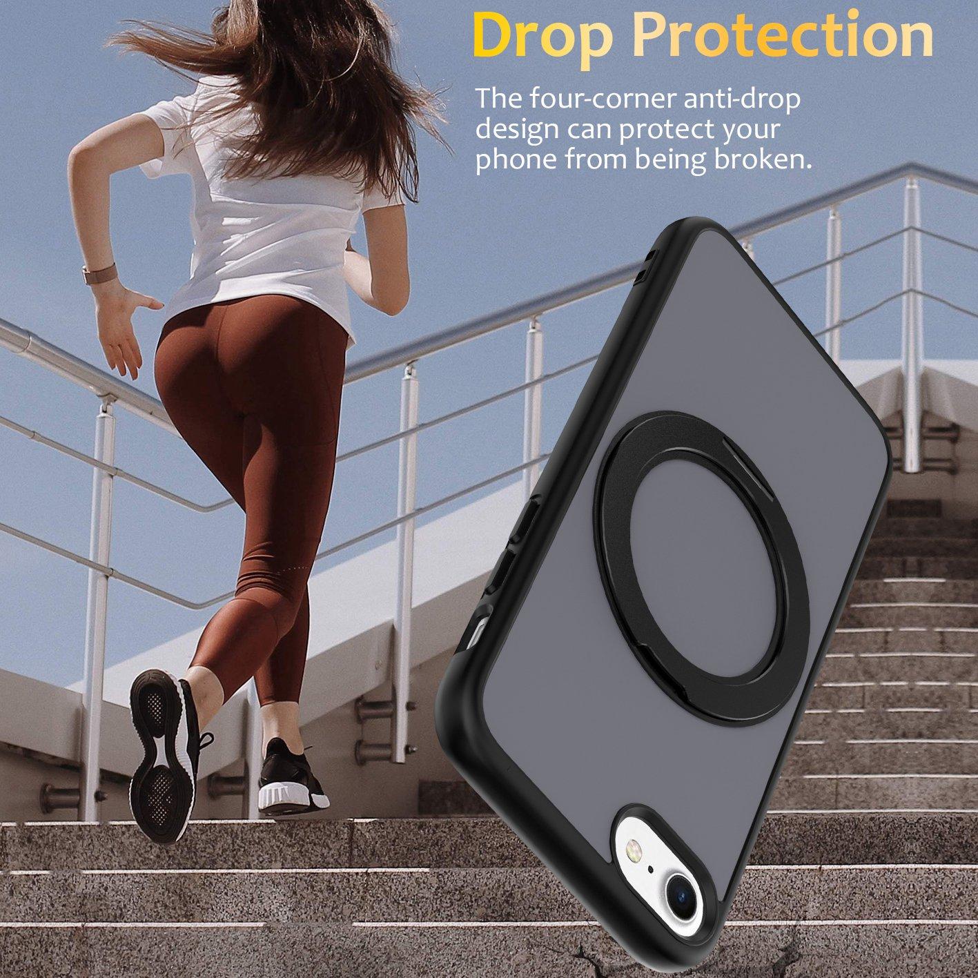 For iPhone SE 2022 / 2020 / 8 / 7 Skin Feel Revolving Kickstand Magnetic Phone Case(Black)