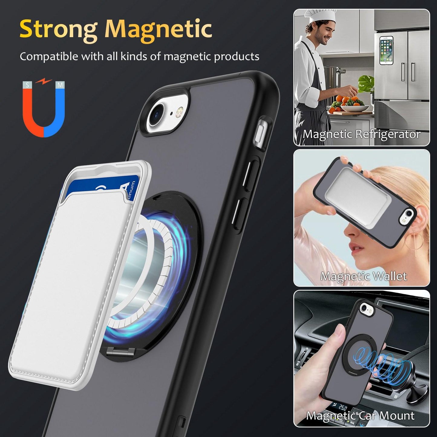 For iPhone SE 2022 / 2020 / 8 / 7 Skin Feel Revolving Kickstand Magnetic Phone Case(Black)