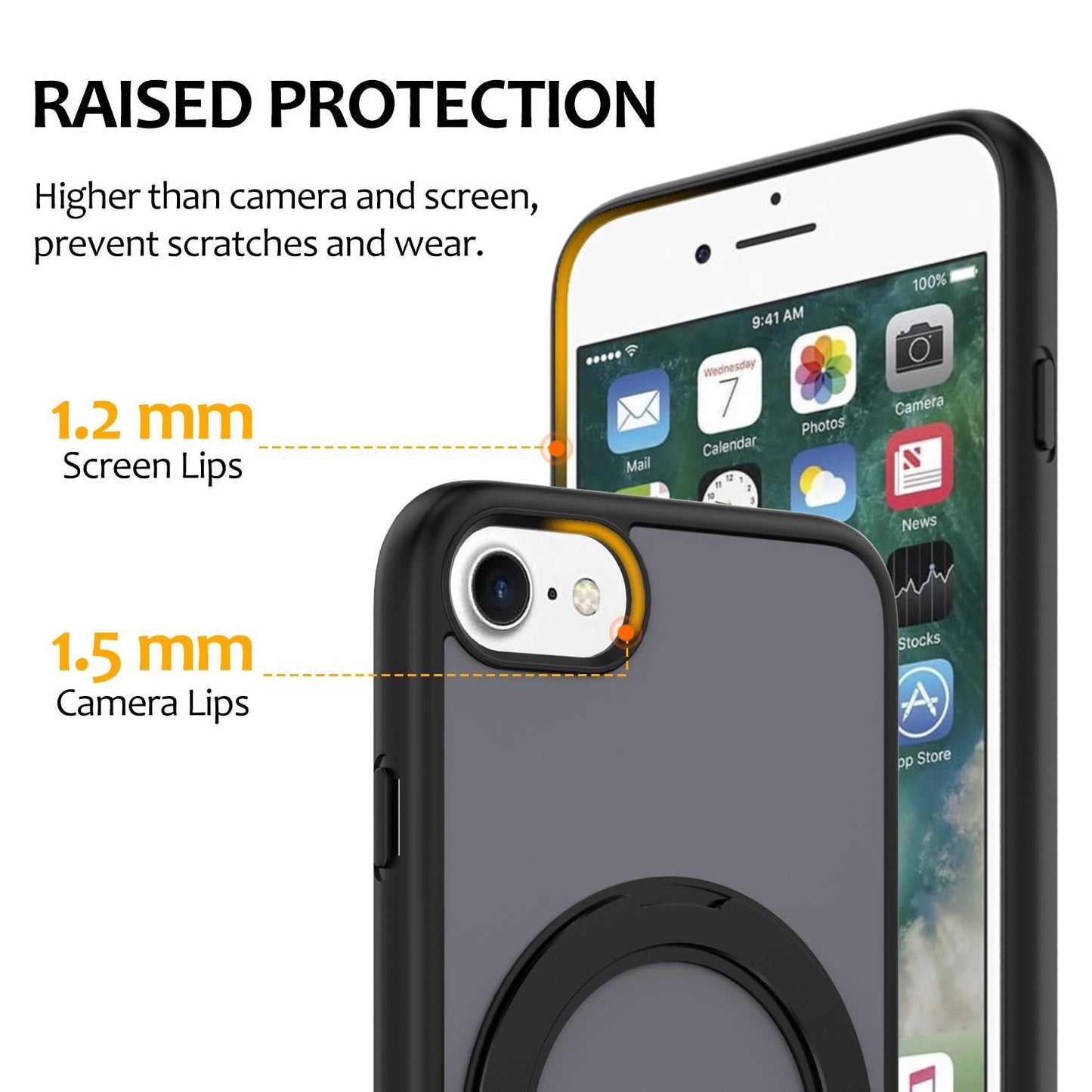 For iPhone SE 2022 / 2020 / 8 / 7 Skin Feel Revolving Kickstand Magnetic Phone Case(Black)