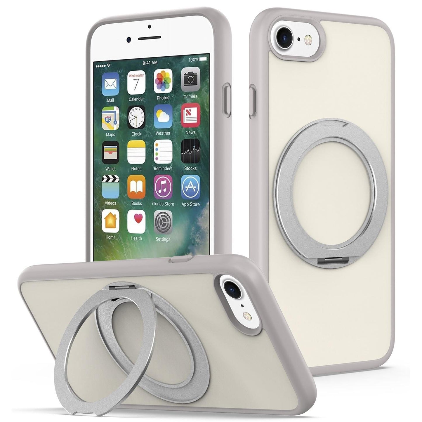 For iPhone SE 2022 / 2020 / 8 / 7 Skin Feel Revolving Kickstand Magnetic Phone Case(Grey)