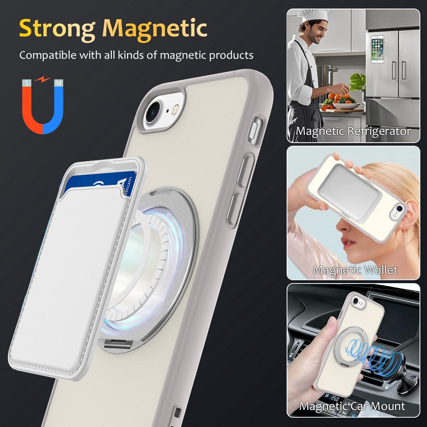 For iPhone SE 2022 / 2020 / 8 / 7 Skin Feel Revolving Kickstand Magnetic Phone Case(Grey)