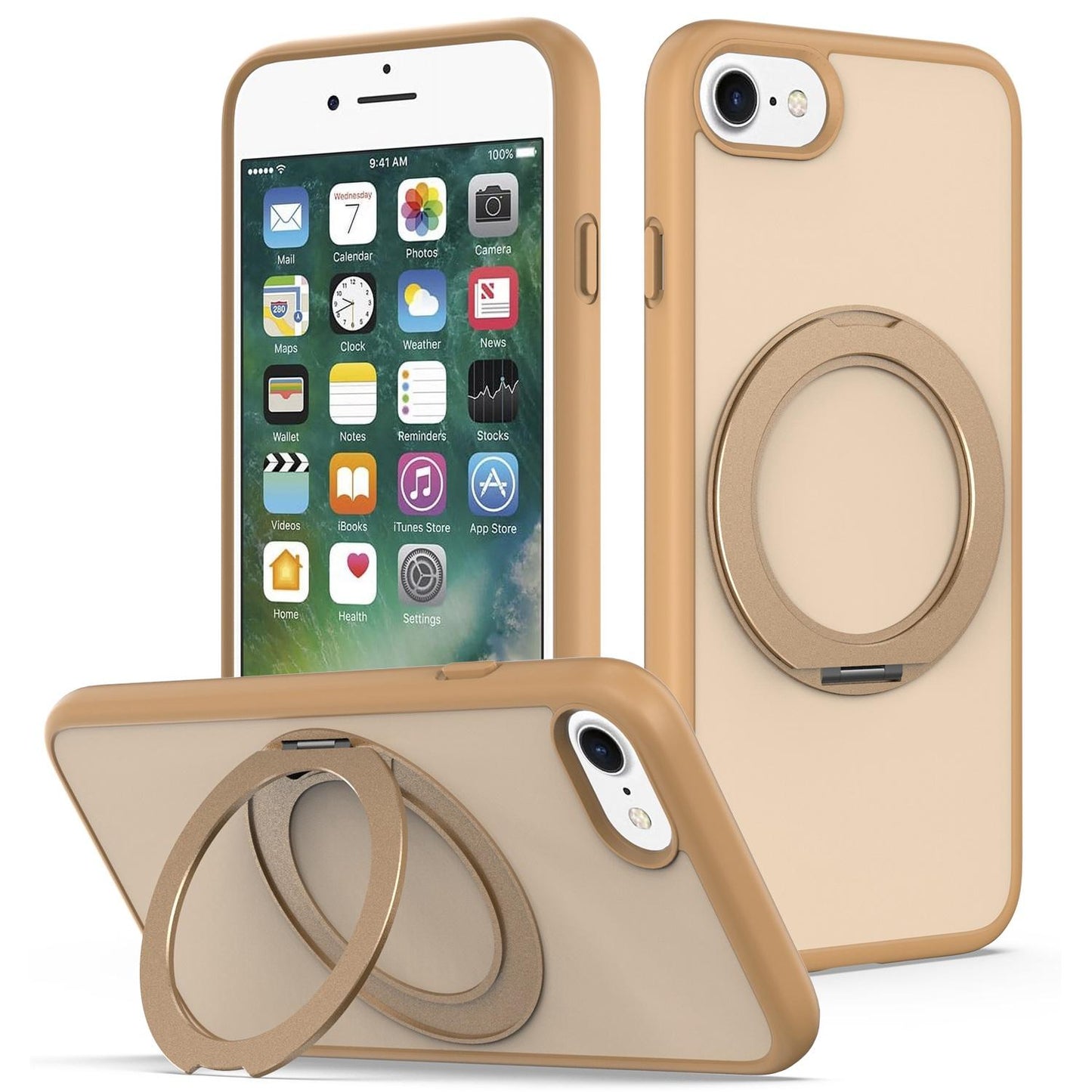 For iPhone SE 2022 / 2020 / 8 / 7 Skin Feel Revolving Kickstand Magnetic Phone Case(Gold)