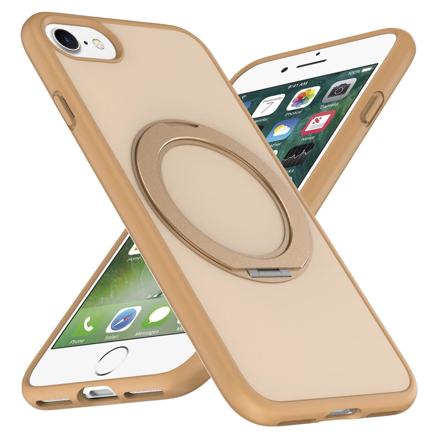 For iPhone SE 2022 / 2020 / 8 / 7 Skin Feel Revolving Kickstand Magnetic Phone Case(Gold)