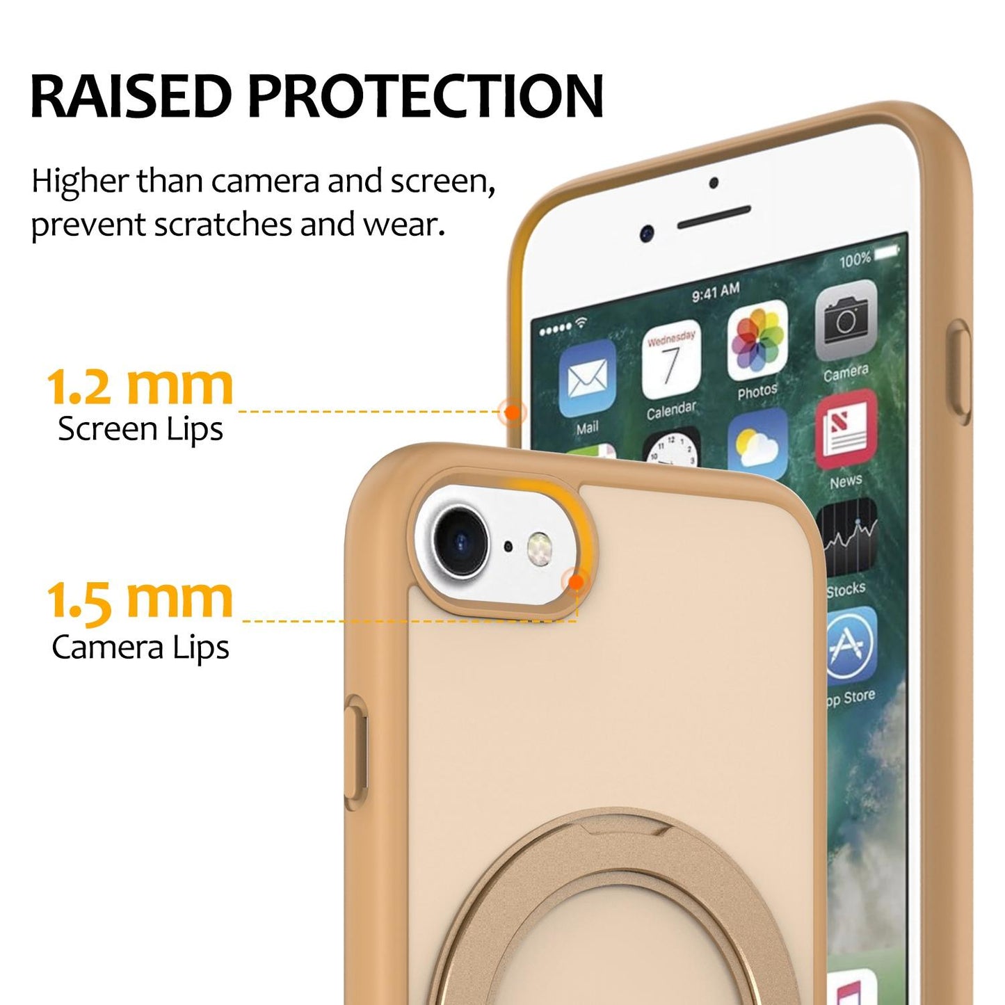 For iPhone SE 2022 / 2020 / 8 / 7 Skin Feel Revolving Kickstand Magnetic Phone Case(Gold)