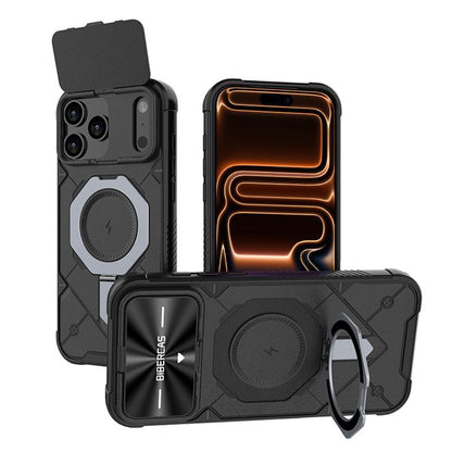 For iPhone 17 Pro Max Adventurer Series Flip Lens Cover Metal Kickstand Phone Case - Black - EDA009938001A