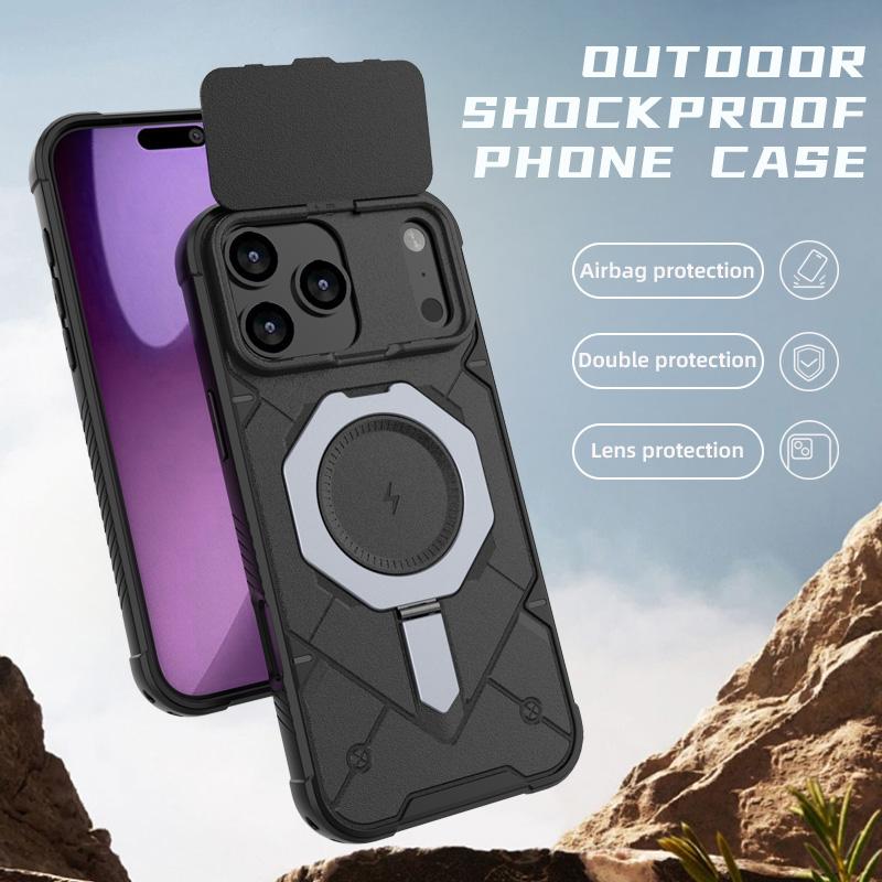 For iPhone 17 Pro Max Adventurer Series Flip Lens Cover Metal Kickstand Phone Case - Black - EDA009938001A