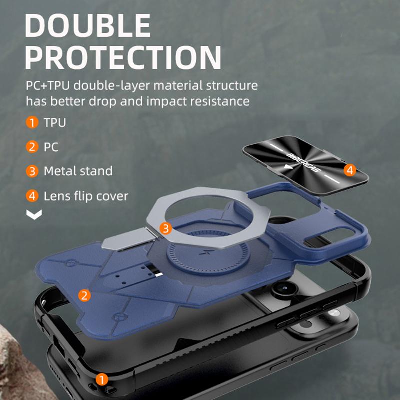 For iPhone 17 Pro Max Adventurer Series Flip Lens Cover Metal Kickstand Phone Case - Black - EDA009938001A