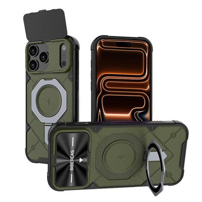 For iPhone 17 Pro Max Adventurer Series Flip Lens Cover Metal Kickstand Phone Case - Army Green - EDA009938001B