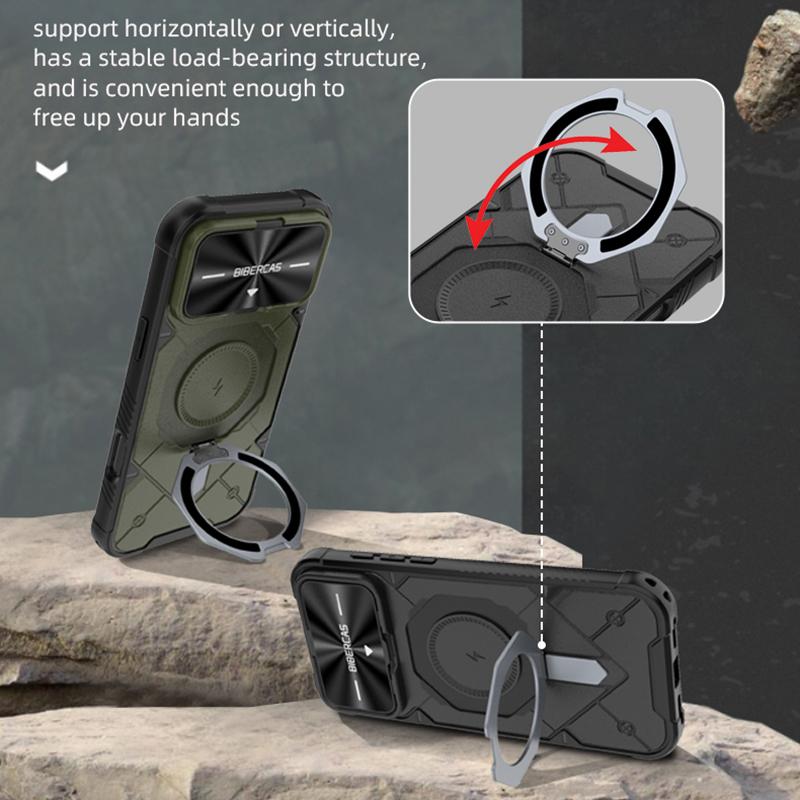 For iPhone 17 Pro Max Adventurer Series Flip Lens Cover Metal Kickstand Phone Case - Army Green - EDA009938001B