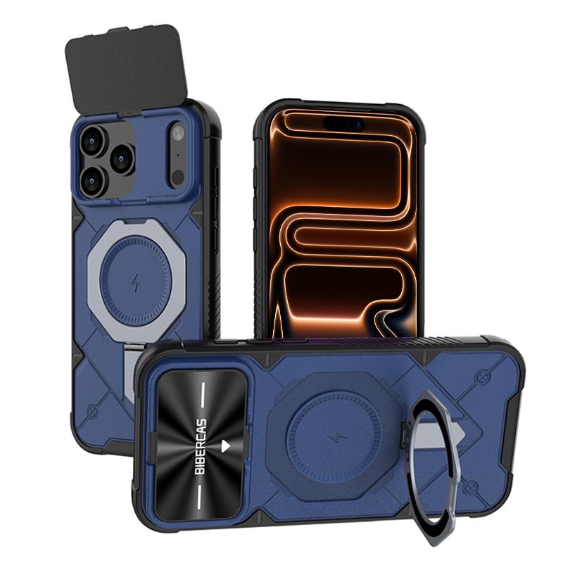 For iPhone 17 Pro Max Adventurer Series Flip Lens Cover Metal Kickstand Phone Case - Blue - EDA009938001C