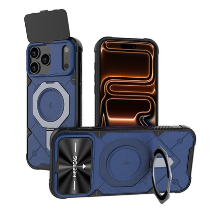 For iPhone 17 Pro Max Adventurer Series Flip Lens Cover Metal Kickstand Phone Case - Blue - EDA009938001C