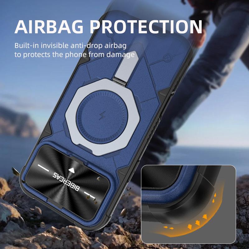 For iPhone 16 Plus Adventurer Series Flip Lens Cover Metal Kickstand Phone Case - Army Green - EDA009938004B