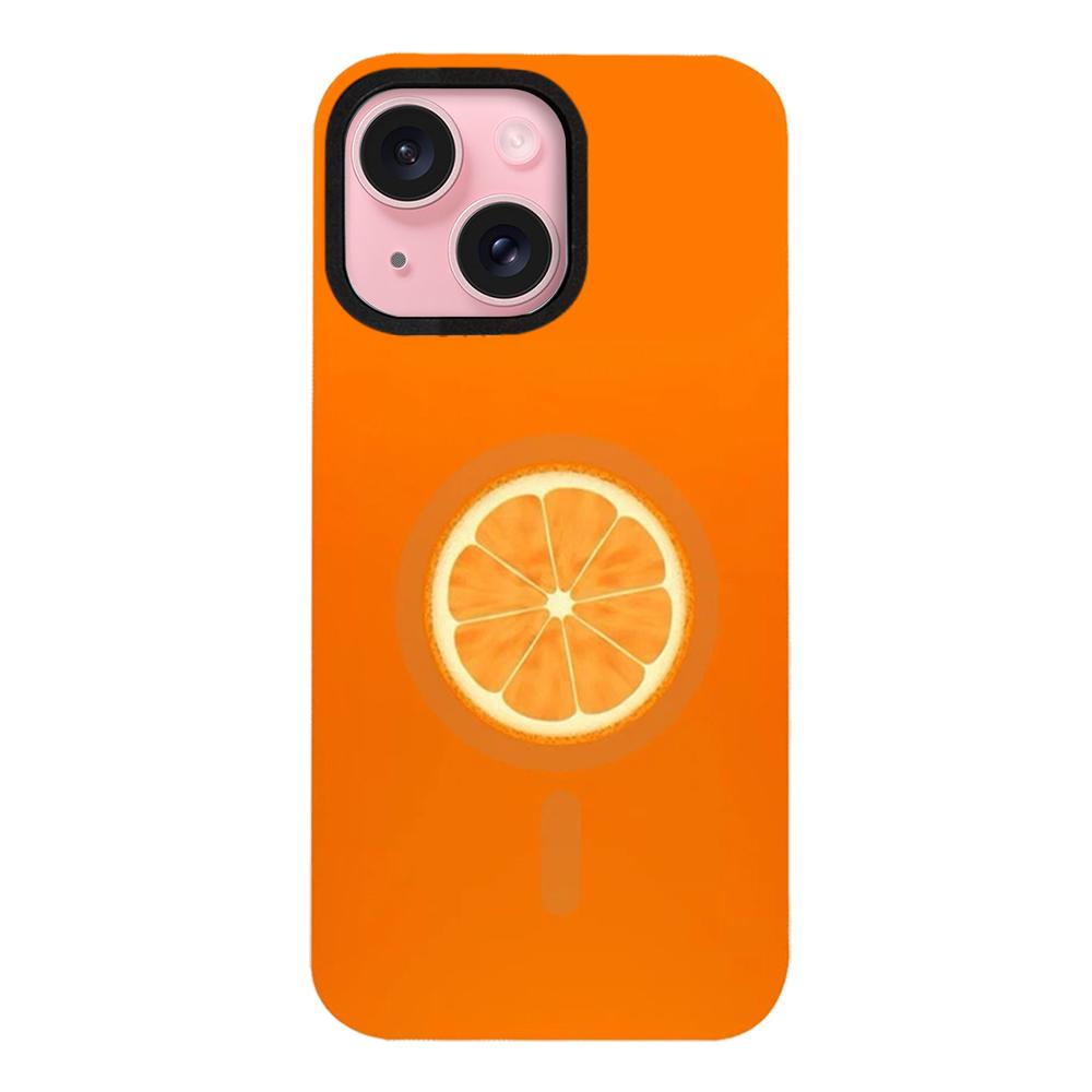 For iPhone 15 Plus Fruit Pattern Detachable Dual Magnetic PC Hybrid TPU Phone Case - Orange - EDA009940214A