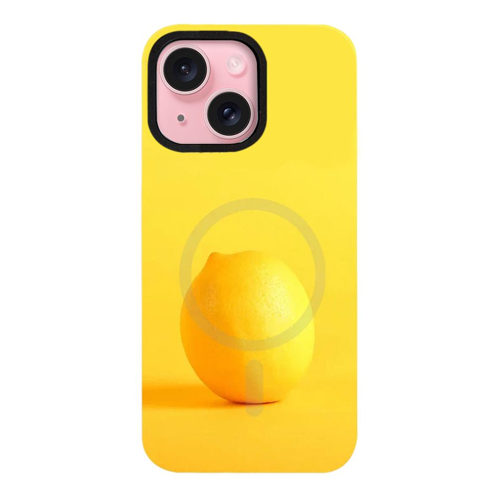 For iPhone 15 Plus Fruit Pattern Detachable Dual Magnetic PC Hybrid TPU Phone Case - Lemon - EDA009940214B