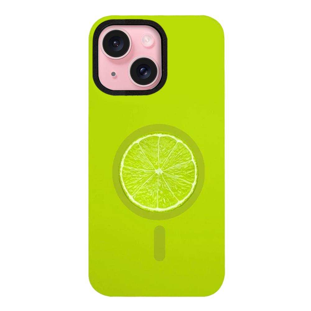 For iPhone 15 Plus Fruit Pattern Detachable Dual Magnetic PC Hybrid TPU Phone Case - Lime - EDA009940214C