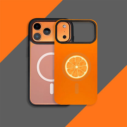For iPhone 16 Plus Fruit Pattern Detachable Dual Magnetic PC Hybrid TPU Phone Case - Orange - EDA009940217A