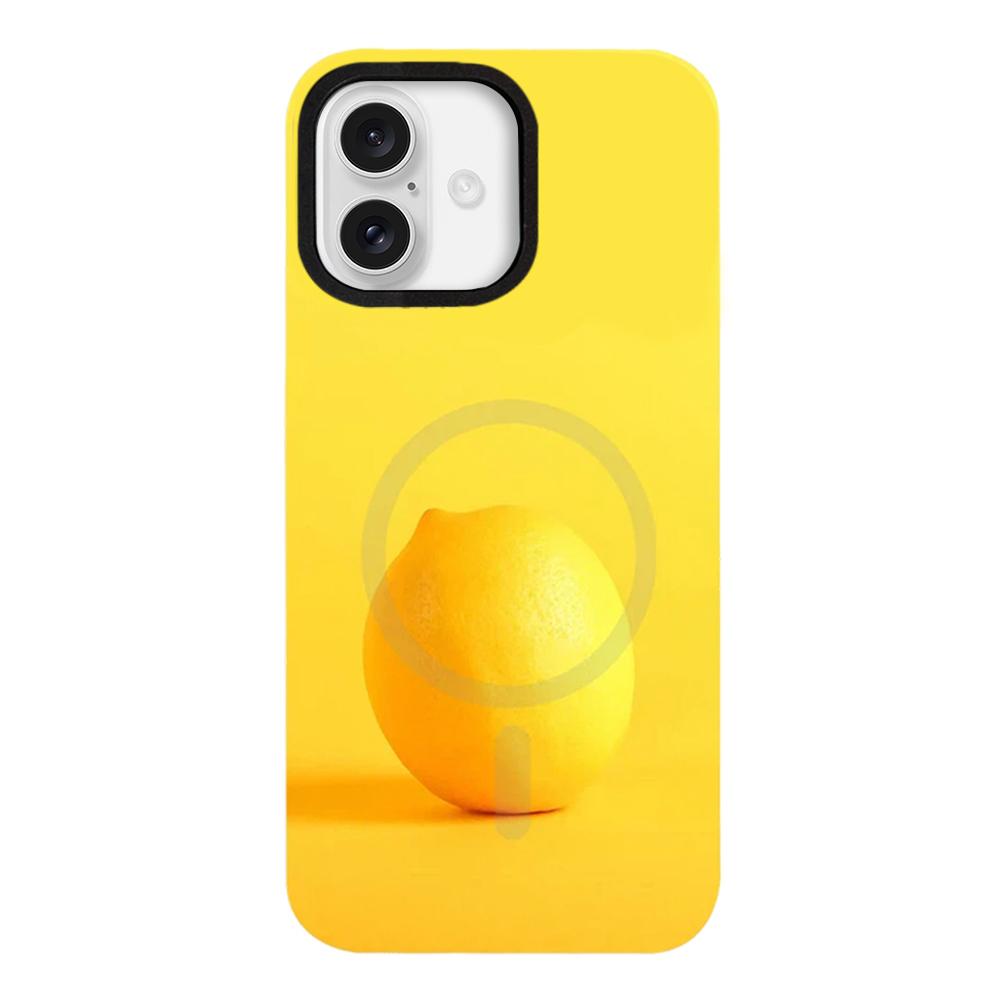 For iPhone 16 Plus Fruit Pattern Detachable Dual Magnetic PC Hybrid TPU Phone Case - Lemon - EDA009940217B