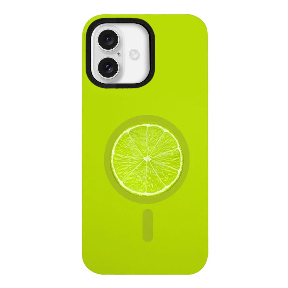 For iPhone 16 Plus Fruit Pattern Detachable Dual Magnetic PC Hybrid TPU Phone Case - Lime - EDA009940217C