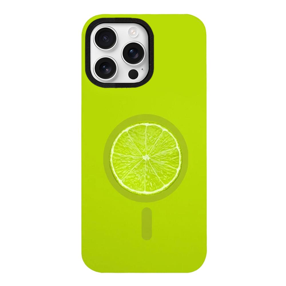 For iPhone 16 Pro Max Fruit Pattern Detachable Dual Magnetic PC Hybrid TPU Phone Case - Lime - EDA009940219C