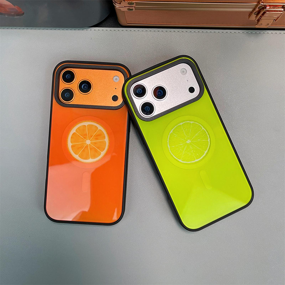 For iPhone 12 Pro Fruit Pattern Detachable Dual Magnetic PC Hybrid TPU Phone Case - Orange - EDA009940203A
