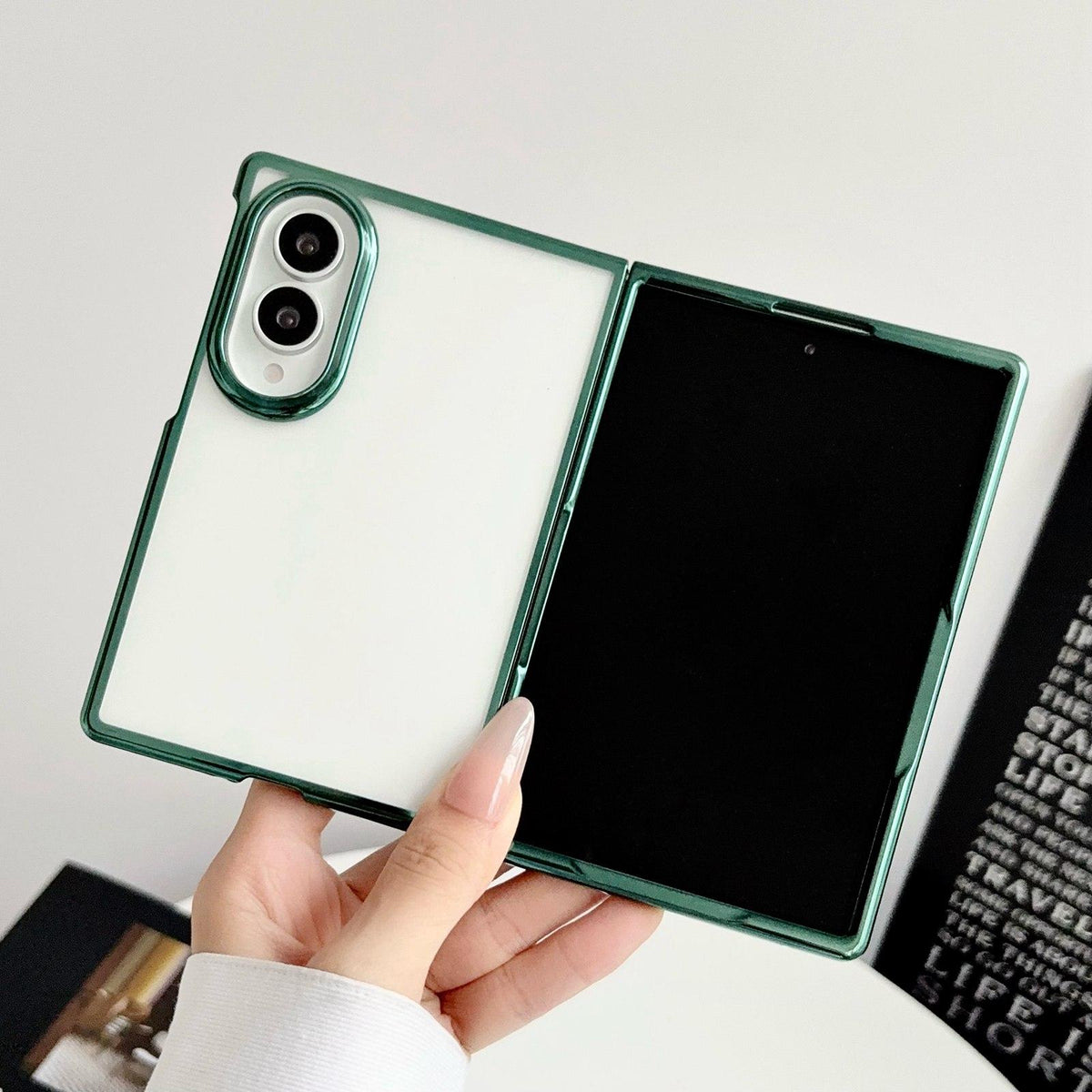 For Galaxy Z Fold8 5G Electroplating Frame PC Transparent Phone Case - Green - EDA009943601B