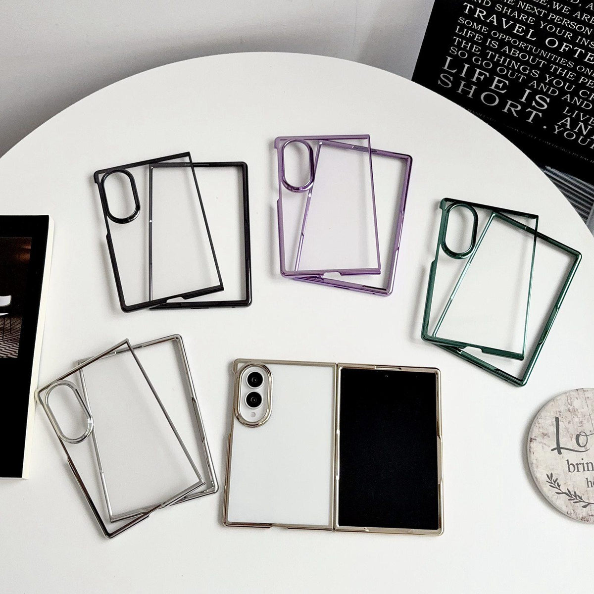 For Galaxy Z Fold8 5G Electroplating Frame PC Transparent Phone Case - Black - EDA009943601D