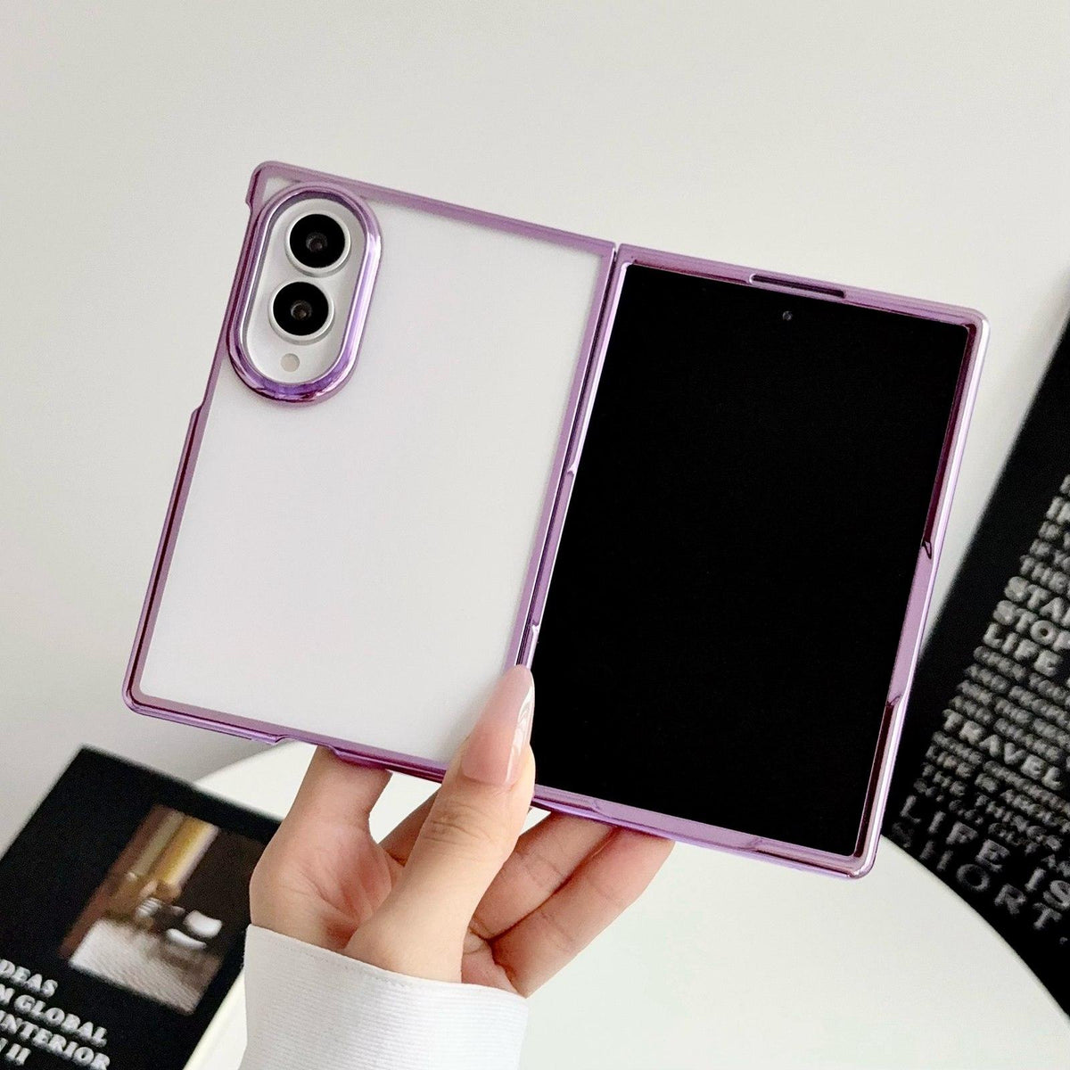 For Galaxy Z Fold8 5G Electroplating Frame PC Transparent Phone Case - Purple - EDA009943601E