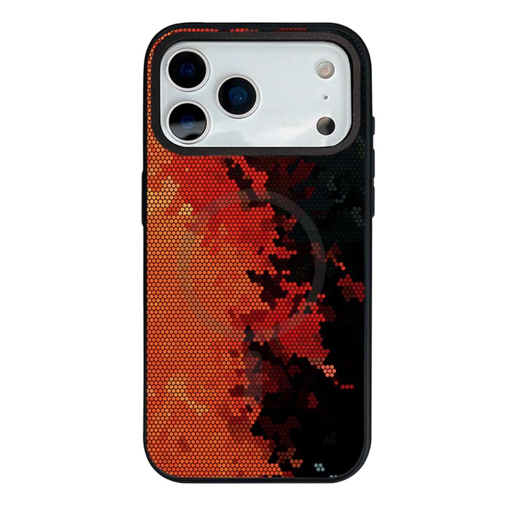 For iPhone 18 Pro Max / 17 Pro Max Camouflage Mosaic Detachable Dual Magnetic PC Hybrid TPU Phone Case - Red Black - EDA009944601A