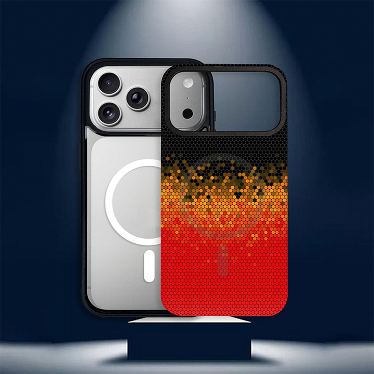 For iPhone 18 Pro Max / 17 Pro Max Camouflage Mosaic Detachable Dual Magnetic PC Hybrid TPU Phone Case - Red Yellow - EDA009944601C